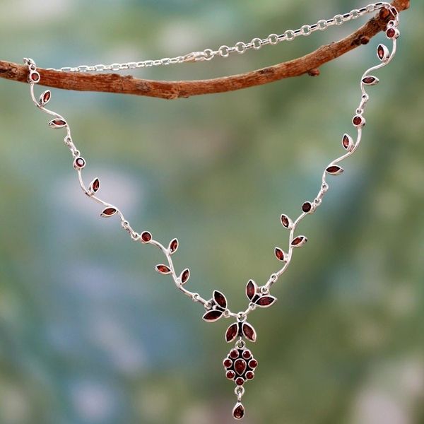 Alternate image for Floral Jewelry Sterling Silver and Garnet Necklace Loves Legacy
