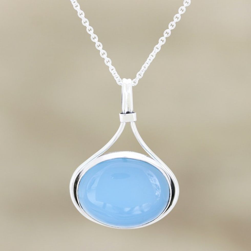Handmade Sterling Silver Blue Chalcedony Pendant Necklace 'Smooth Seas Ahead'