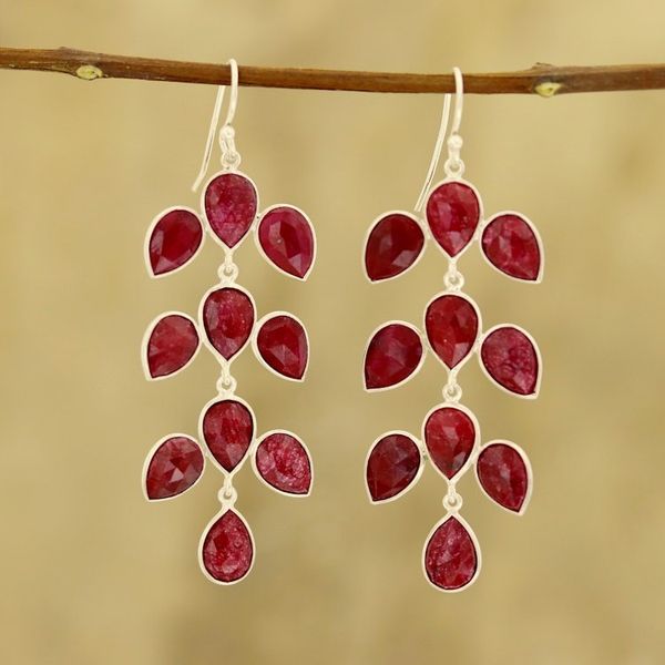 Alternate image for 40-Carat Ruby Dangle Earrings from India Leaf Cascade