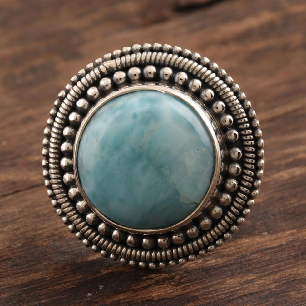 Artisan Crafted Larimar Cocktail Ring 'Sea Vista'