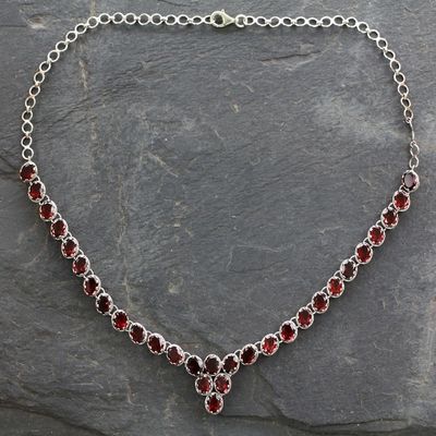 Alternate image for Fair Trade Garnet Choker Necklace Sterling Silver Love Cascading Crimson