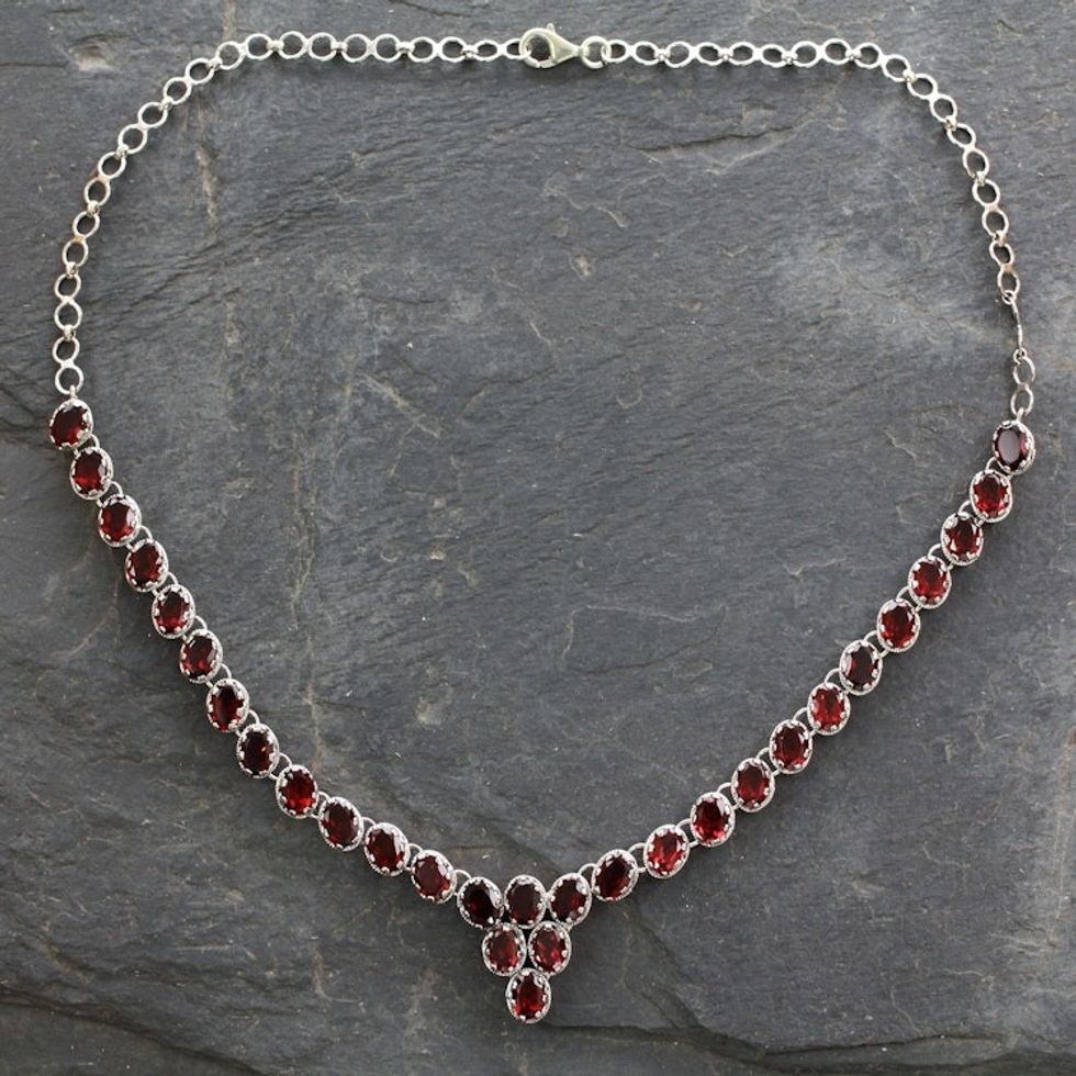 Fair Trade Garnet Choker Necklace Sterling Silver Love 'Cascading Crimson'