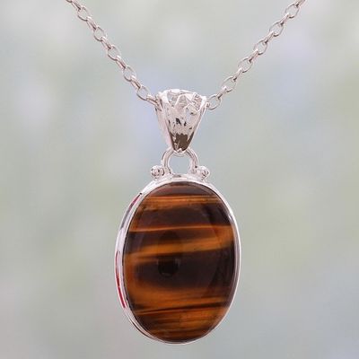 Alternate image for Hypnotic Tigers Eye Pendant on a 925 Silver Necklace Hypnotic Feline