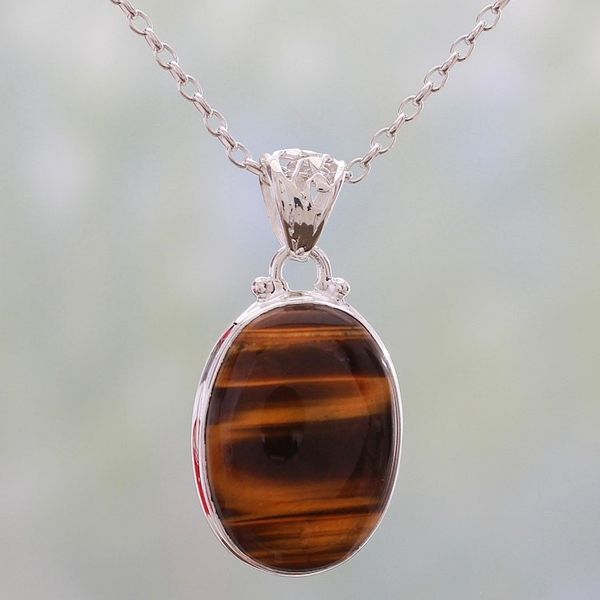 Alternate image for Hypnotic Tigers Eye Pendant on a 925 Silver Necklace Hypnotic Feline