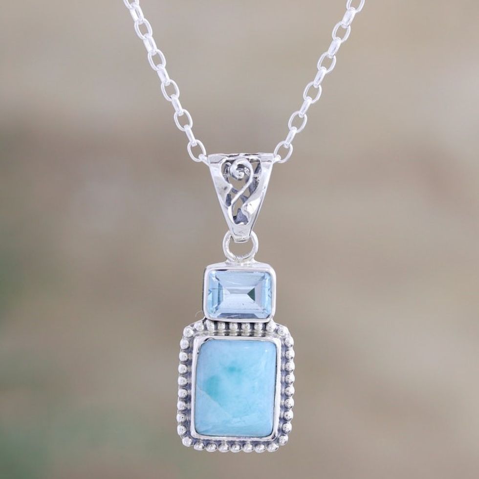 Larimar and Blue Topaz Pendant Necklace 'Beyond Bliss'