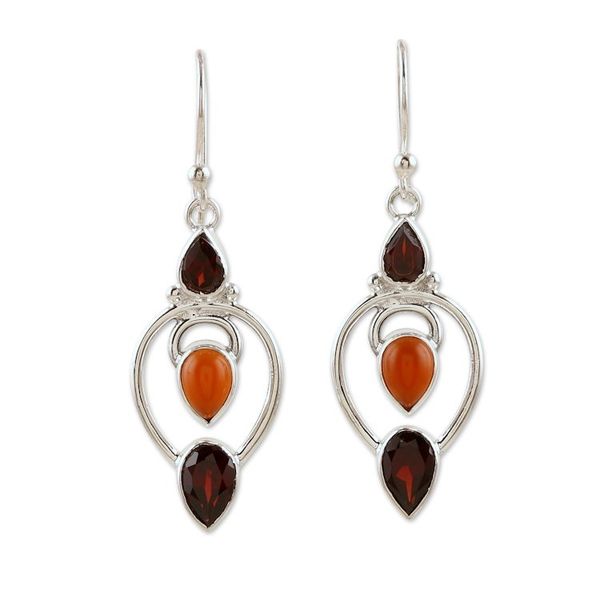 Alternate image for 3-Carat Carnelian and Garnet Dangle Earrings from India Devoted Fusion