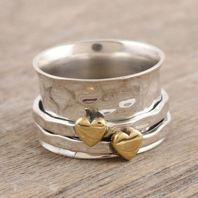 Alternate image for Sterling Silver and Brass Meditation Spinner Ring from India Twin Hearts