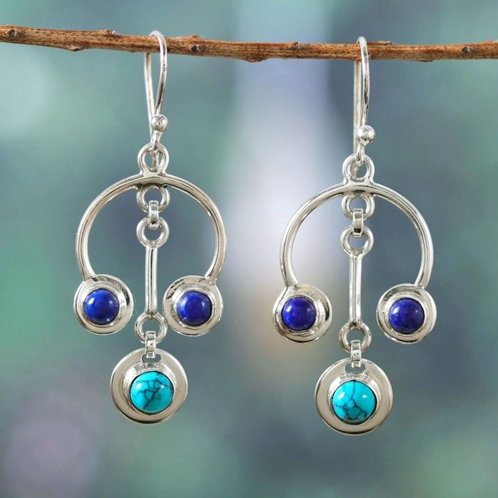 Reconstituted Turquoise and Lapis Lazuli Chandelier Earrings 'Flair'