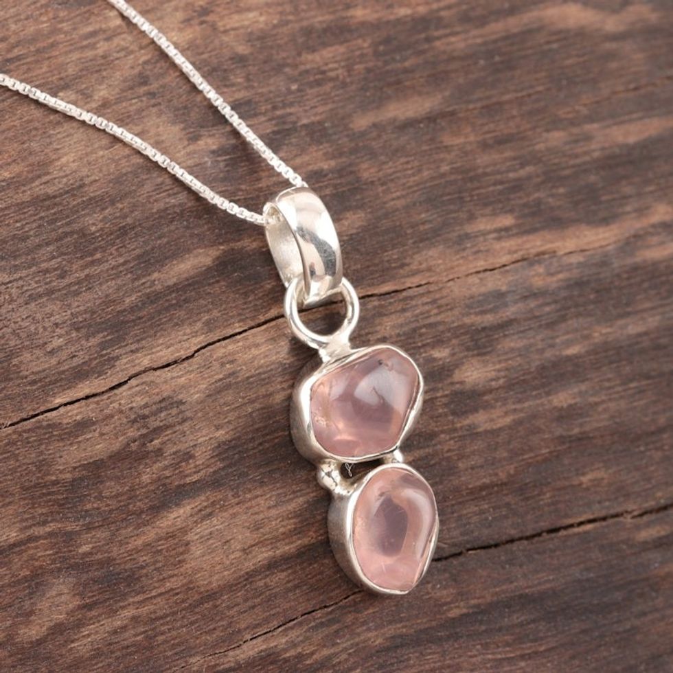 Rose Quartz Pendant Necklace Crafted in India 'Pink Flair'