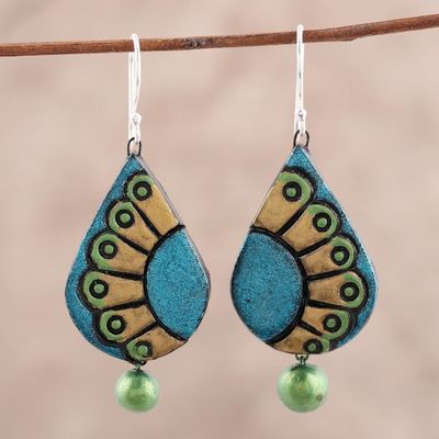 Alternate image for Hand-Painted Droplet Ceramic Dangle Earrings from India Feather Droplet