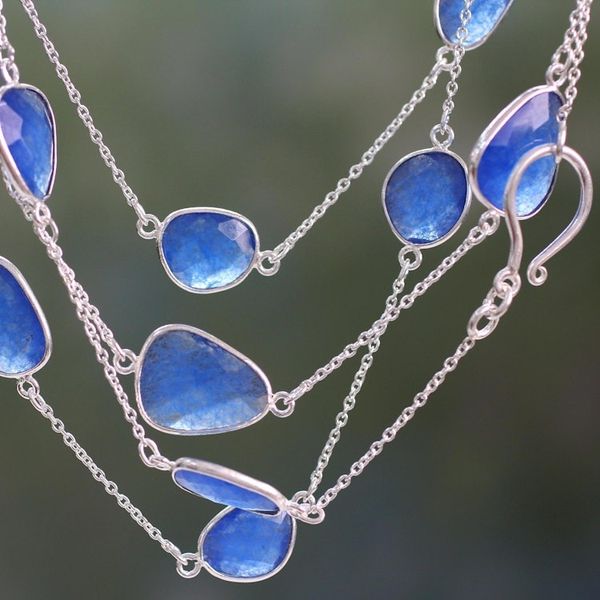 Alternate image for Hand Crafted Sterling Silver Station Necklace Blue Regal