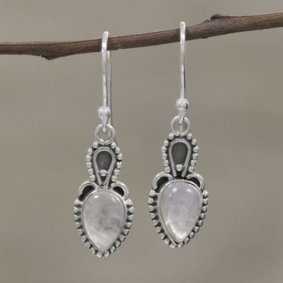 Alternate image for Rainbow Moonstone Cabochon and Sterling Silver Earrings Earthly Crown
