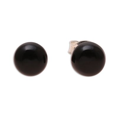 Alternate image for Round Black Onyx Stud Earrings from India Gemstone Orbs