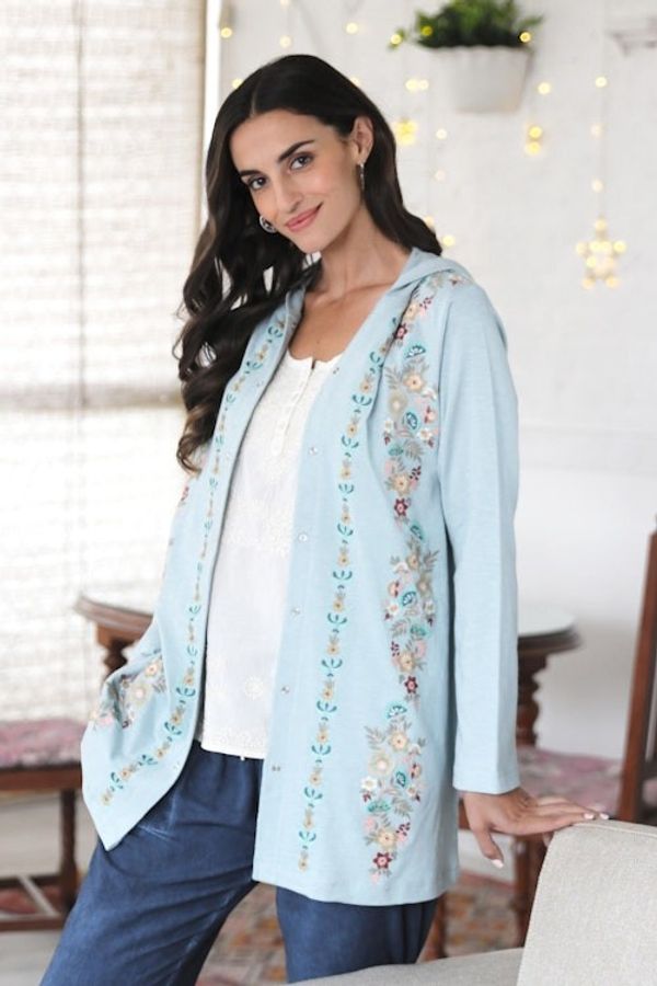 Alternate image for Embroidered Cotton Floral-Motif Hoodie Pale Paradise