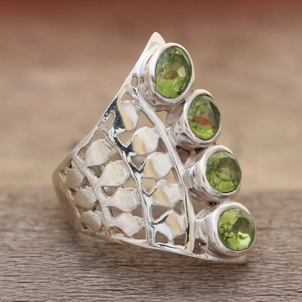 Sterling Silver Cocktail Ring with 4-Carat Peridot Gems 'Glorious Fortune'