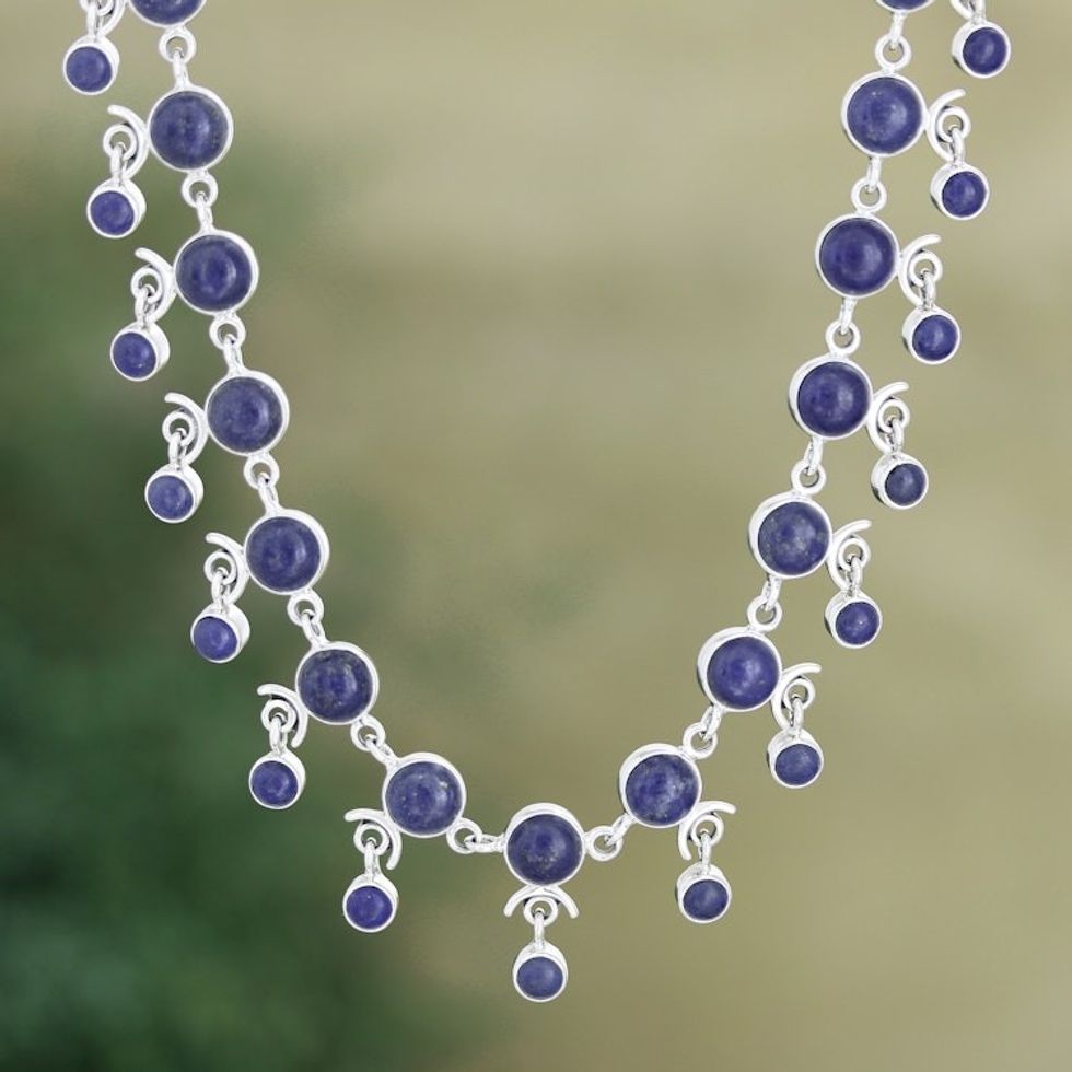 Lapis Lazuli and Sterling Silver Link Necklace 'Lapis Dance'