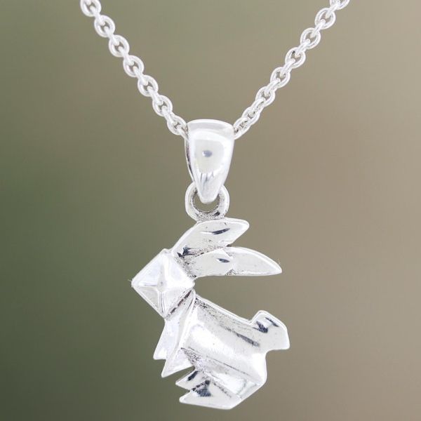 Alternate image for Sterling Silver Rabbit-Motif Pendant Necklace Geometric Rabbit