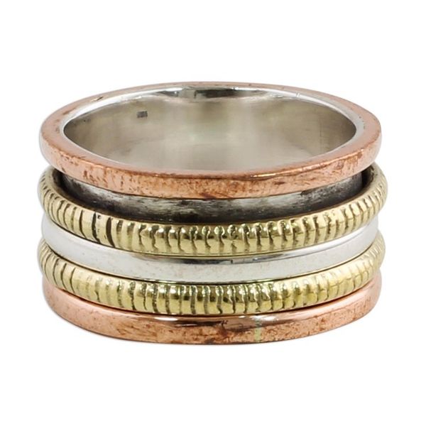 Alternate image for Sterling Silver Copper and Brass Spinner Ring from India Alluring Rotation