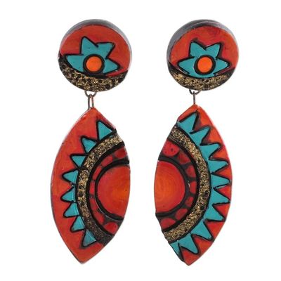 Alternate image for Colorful Ceramic Dangle Earrings by Indian Artisans Ancient Inspiration