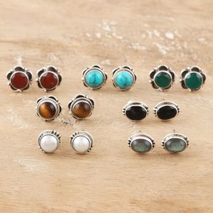 Image for Artisan Crafted Multi-Gemstone Stud Earrings Set of 7 'Everyday Pairs'