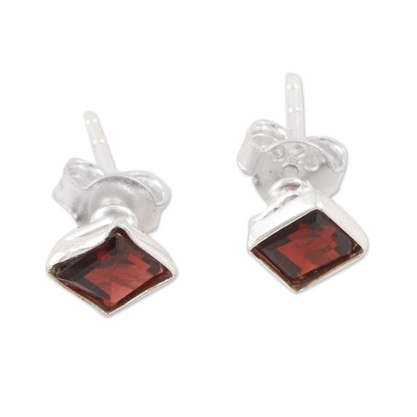 Alternate image for Sterling Silver Stud Earrings with Garnet Gemstone Subtle Sophistication