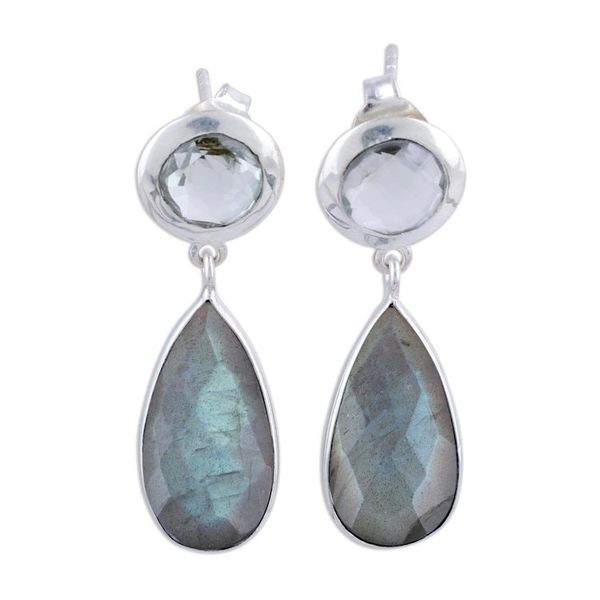 Alternate image for Labradorite and Prasiolite Post Dangle Earrings Lucid Shadows