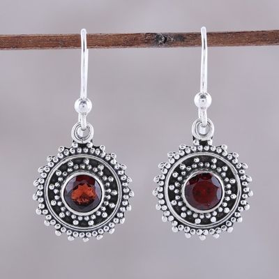 Alternate image for Handmade Circular Garnet Dangle Earrings from India Garnet Circles