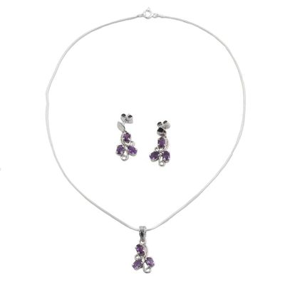 Alternate image for Fair Trade Amethyst Necklace and Earrings Jewelry Set  Mystical Blooms