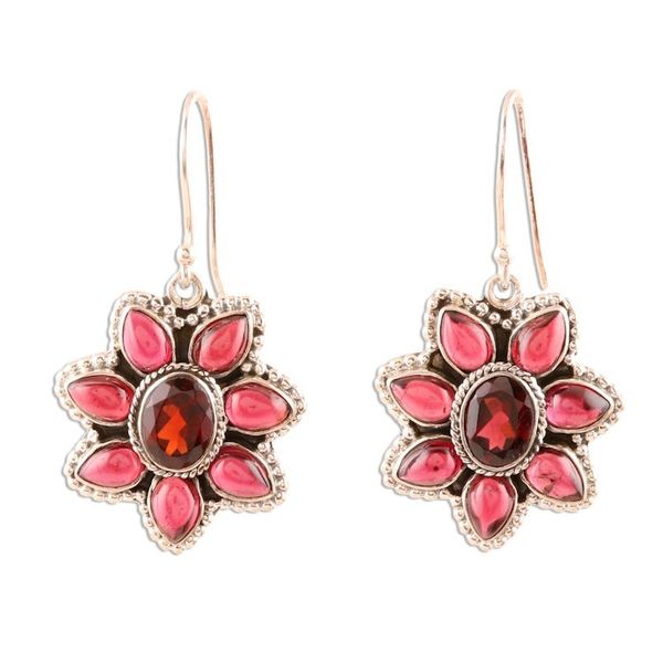 Alternate image for Garnet Flower-Shaped Dangle Earrings Camellia Blossoms