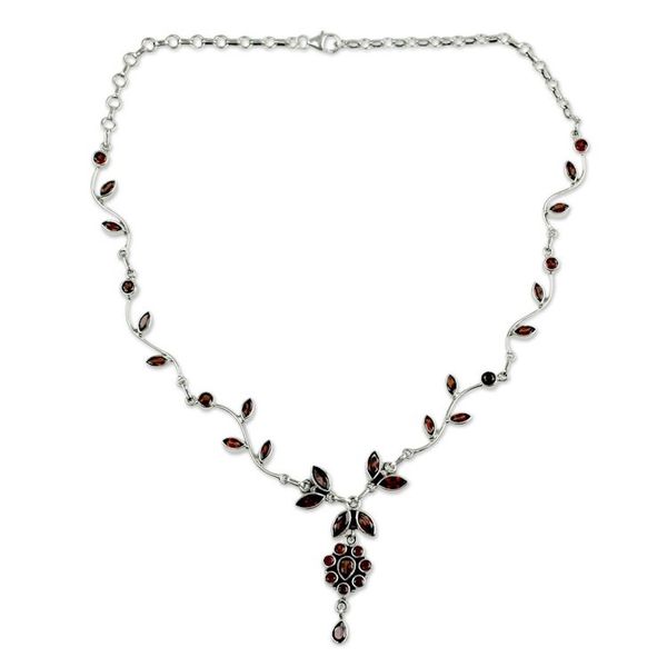 Alternate image for Floral Jewelry Sterling Silver and Garnet Necklace Loves Legacy