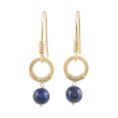 Alternate image for Gold Plated Lapis Lazuli Dangle Earrings from India Wrapped Rings