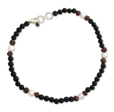 Alternate image for Onyx and garnet beaded anklet Royal Dancer