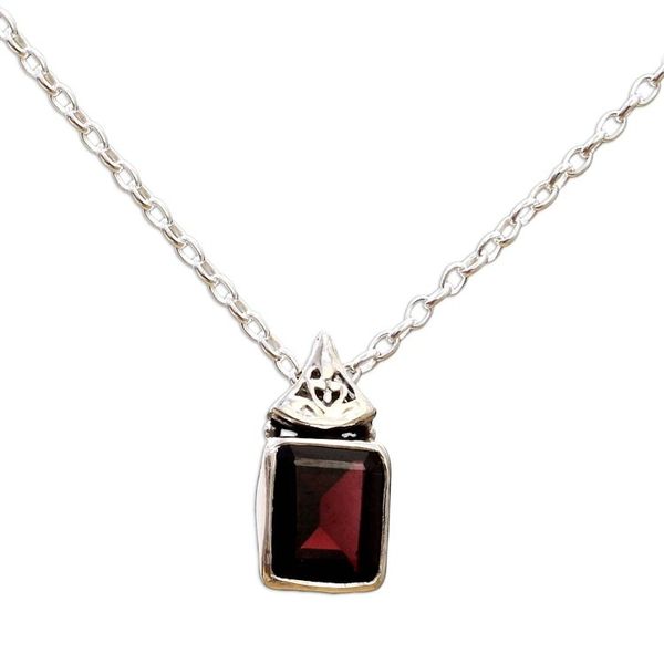 Alternate image for Hand Made Faceted Garnet Pendant Necklace from India Indian Grace in Red