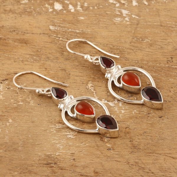 Alternate image for 3-Carat Carnelian and Garnet Dangle Earrings from India Devoted Fusion