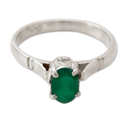 Alternate image for Sterling Silver Ring with Green Onyx Solitaire Solitary Allure