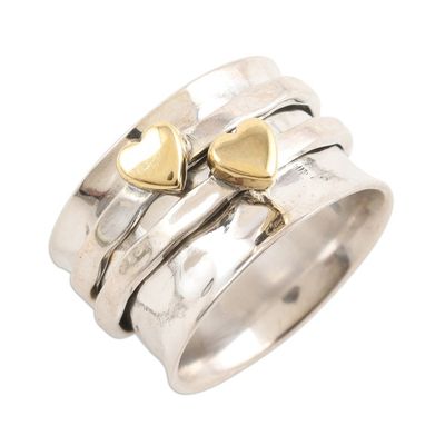 Alternate image for Sterling Silver and Brass Meditation Spinner Ring from India Twin Hearts