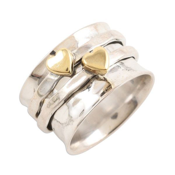 Alternate image for Sterling Silver and Brass Meditation Spinner Ring from India Twin Hearts
