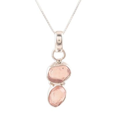 Alternate image for Rose Quartz Pendant Necklace Crafted in India Pink Flair
