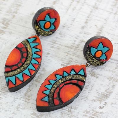 Alternate image for Colorful Ceramic Dangle Earrings by Indian Artisans Ancient Inspiration