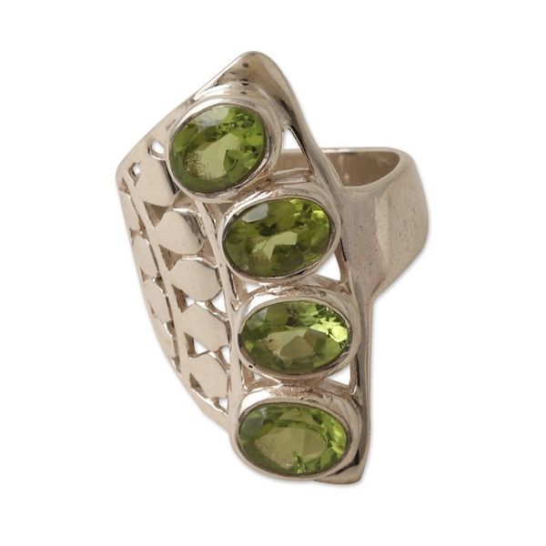 Alternate image for Sterling Silver Cocktail Ring with 4-Carat Peridot Gems Glorious Fortune