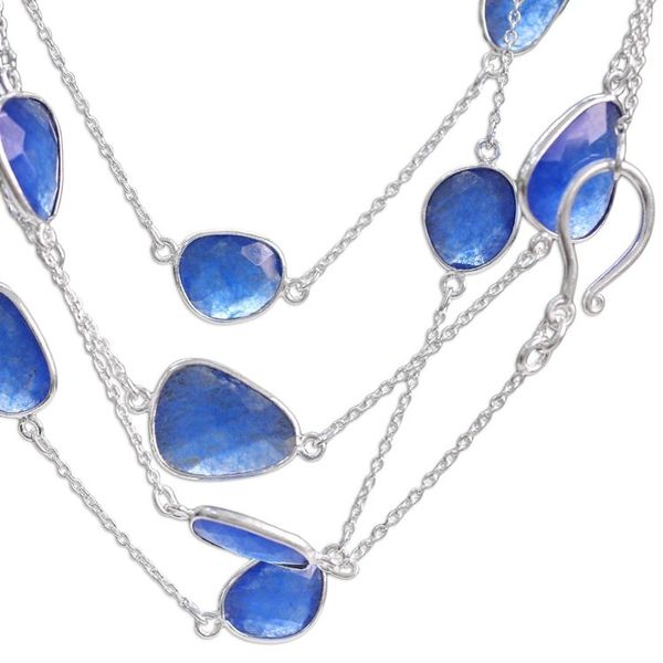 Alternate image for Hand Crafted Sterling Silver Station Necklace Blue Regal