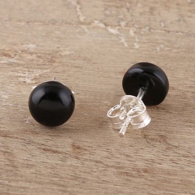 Alternate image for Round Black Onyx Stud Earrings from India Gemstone Orbs