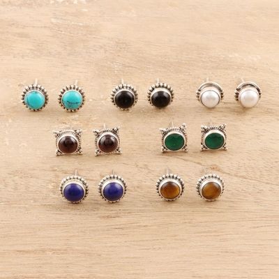 Alternate image for Handmade Multi-Gemstone Stud Earrings Set of 7 Everyday Looks