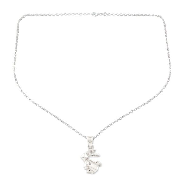 Alternate image for Sterling Silver Rabbit-Motif Pendant Necklace Geometric Rabbit