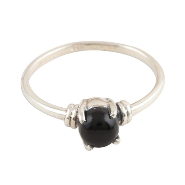 Alternate image for Black Onyx Cabochon Sterling Silver Ring Magical Orb