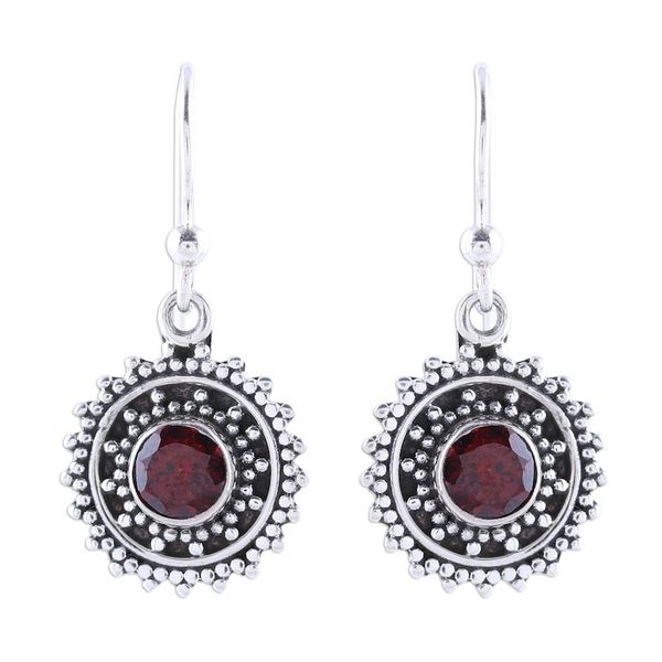 Alternate image for Handmade Circular Garnet Dangle Earrings from India Garnet Circles