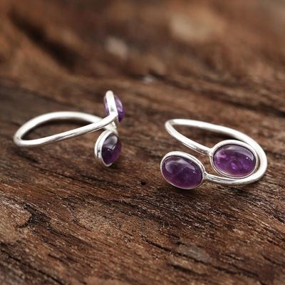 Alternate image for Oval Amethyst Toe Rings from India Pair Dainty Ovals