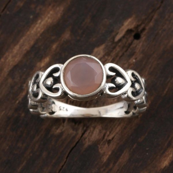Alternate image for Heart Motif Pink Chalcedony Ring Perfect Pink