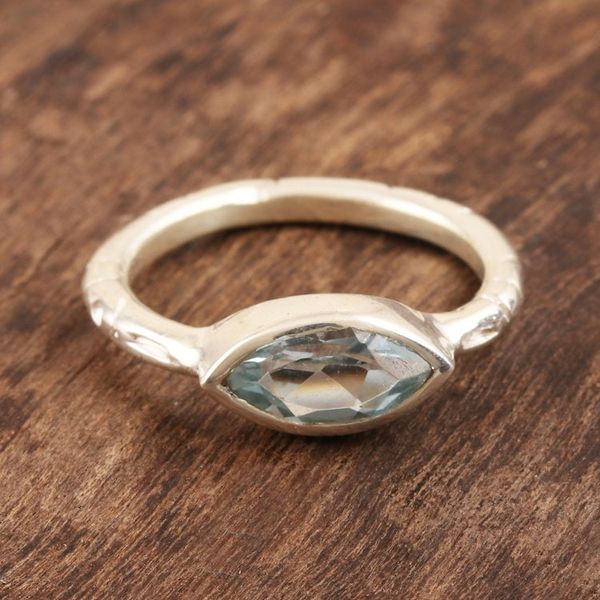 Alternate image for Marquise Cut Blue Topaz Ring from India Delicate Eye