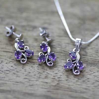 Alternate image for Fair Trade Amethyst Necklace and Earrings Jewelry Set  Mystical Blooms